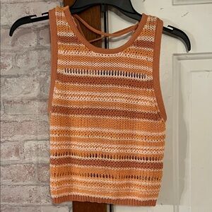 American Eagle Outfitters Orange and White Striped Crochet Style Tank Top